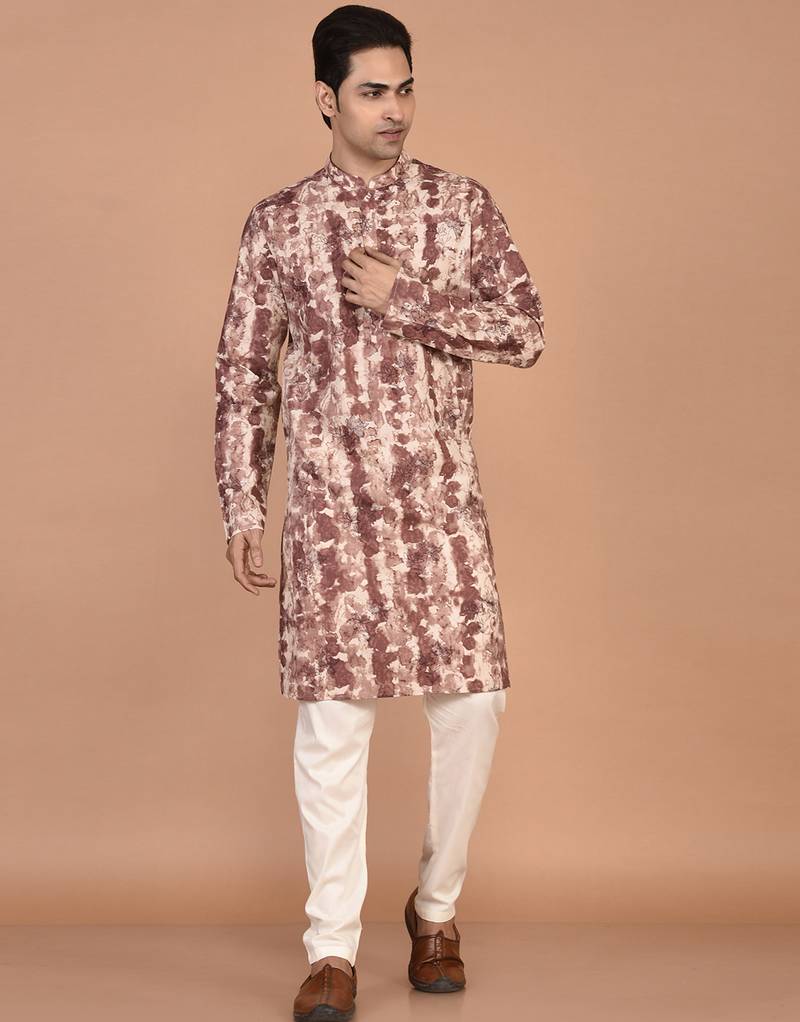 Men's abstract printed straight cotton kurta