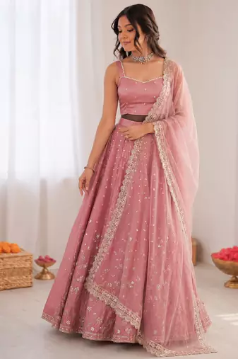 onion pink jatan silk coding sequin lehenga choli set