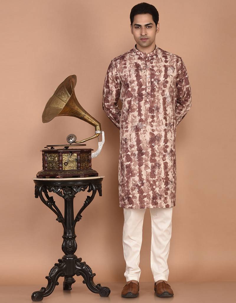 Men's abstract printed straight cotton kurta