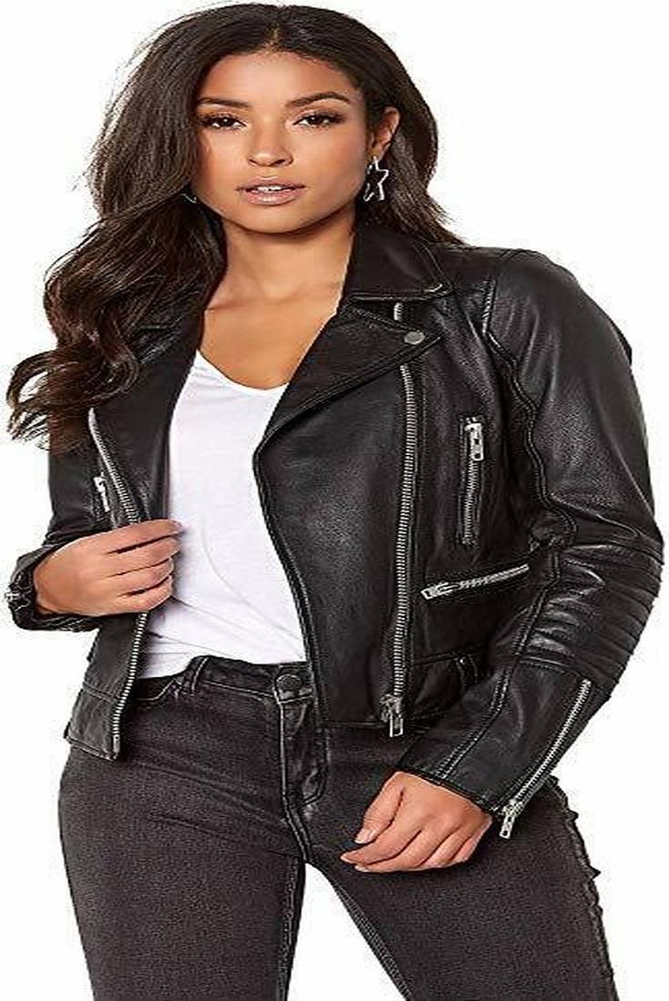women's black premium lambskin leather jacket asymmetrical zip closure original