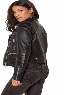 women's black premium lambskin leather jacket asymmetrical zip closure original 3