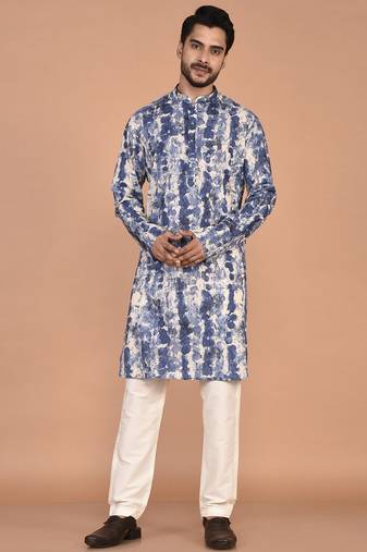 Men's abstract printed straight cotton kurta