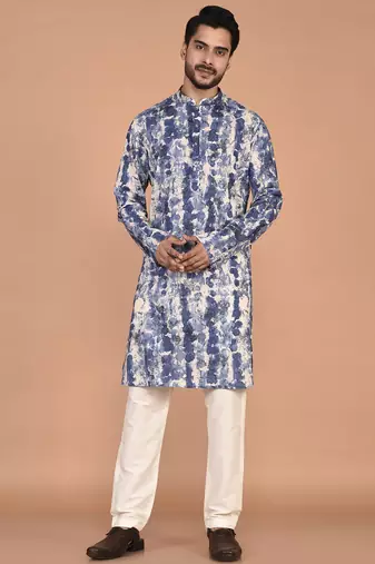 Men's abstract printed straight cotton kurta