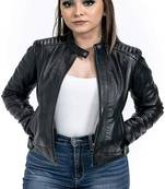 women's black premium lambskin leather jacket quilted shoulder detailing exclusive