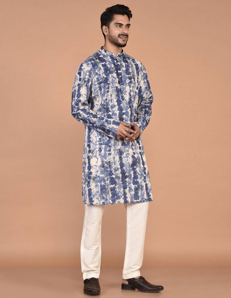 Men's abstract printed straight cotton kurta