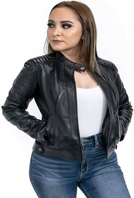 women's black premium lambskin leather jacket quilted shoulder detailing exclusive 3