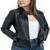 women's black premium lambskin leather jacket quilted shoulder detailing exclusive