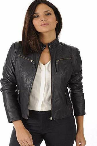women's black lambskin leather jacket classic zip up style premium refined