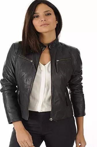 women's black lambskin leather jacket classic zip up style premium refined