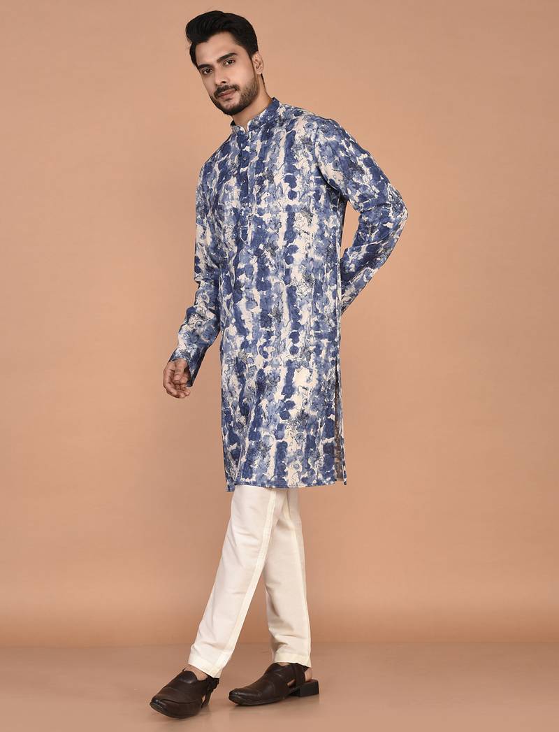 Men's abstract printed straight cotton kurta
