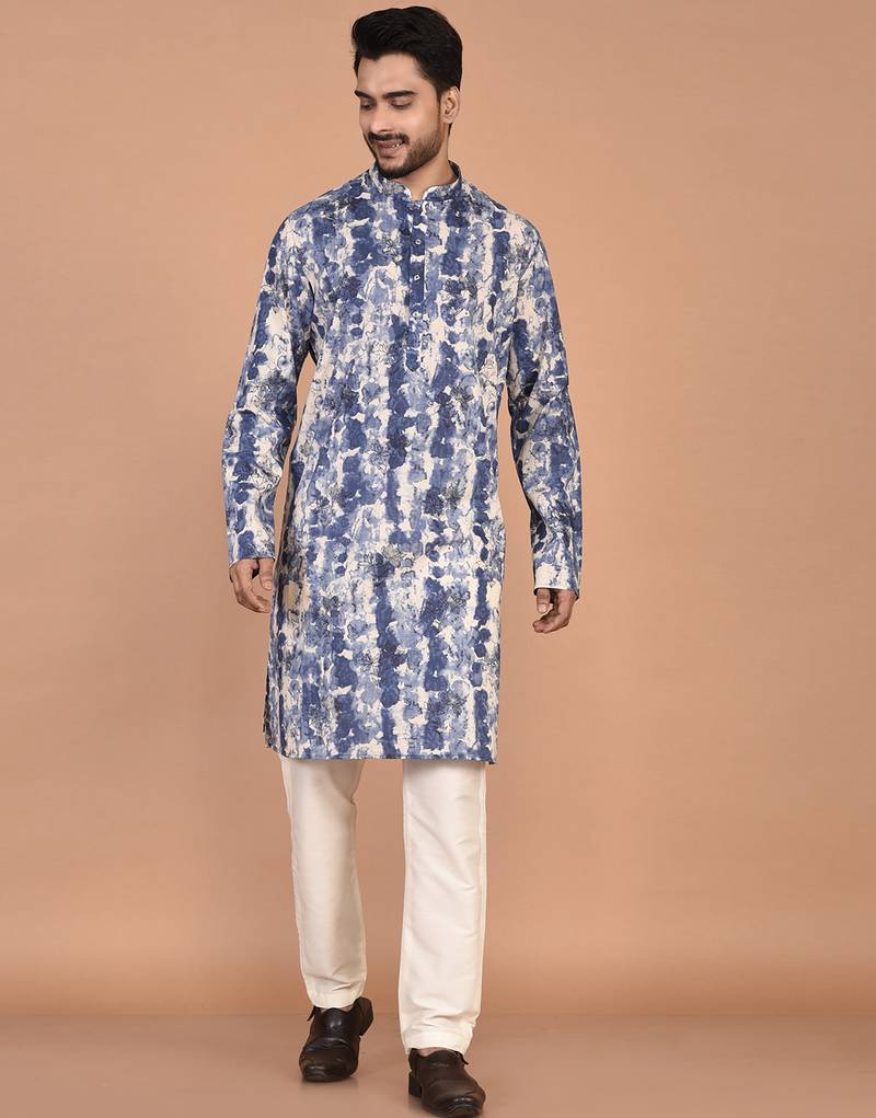 Men's abstract printed straight cotton kurta