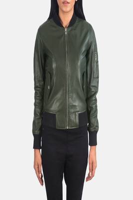 women's olive green lambskin leather jacket classic zip up style exclusive 2