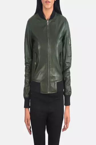 women's olive green lambskin leather jacket classic zip up style exclusive