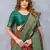 Orange green silk blend banarasi saree with unstitched blouse piece