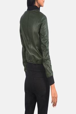 women's olive green lambskin leather jacket classic zip up style exclusive 3