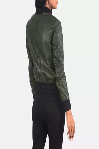 women's olive green lambskin leather jacket classic zip up style exclusive