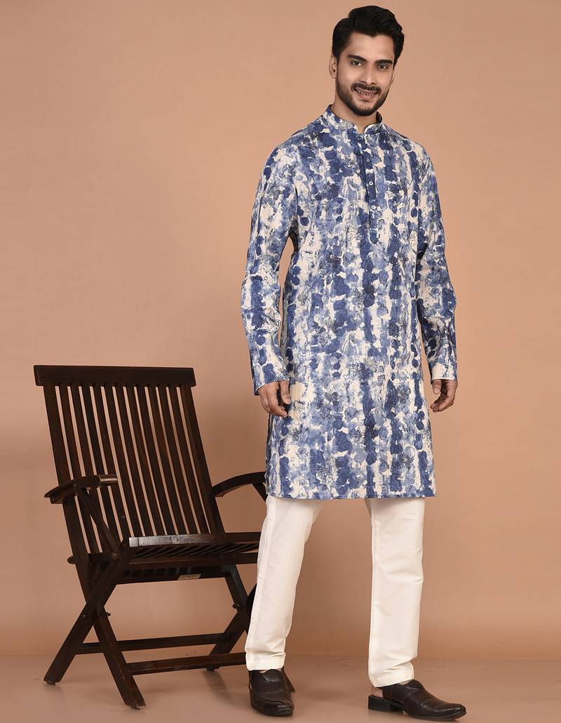 Men's abstract printed straight cotton kurta