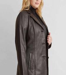 Women’s brown  lambskin leather jacket -button & 2 pocket look