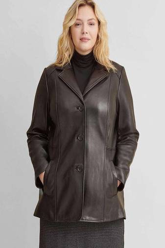 Women’s brown  lambskin leather jacket -button & 2 pocket look