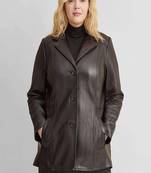 Women’s brown  lambskin leather jacket -button & 2 pocket look
