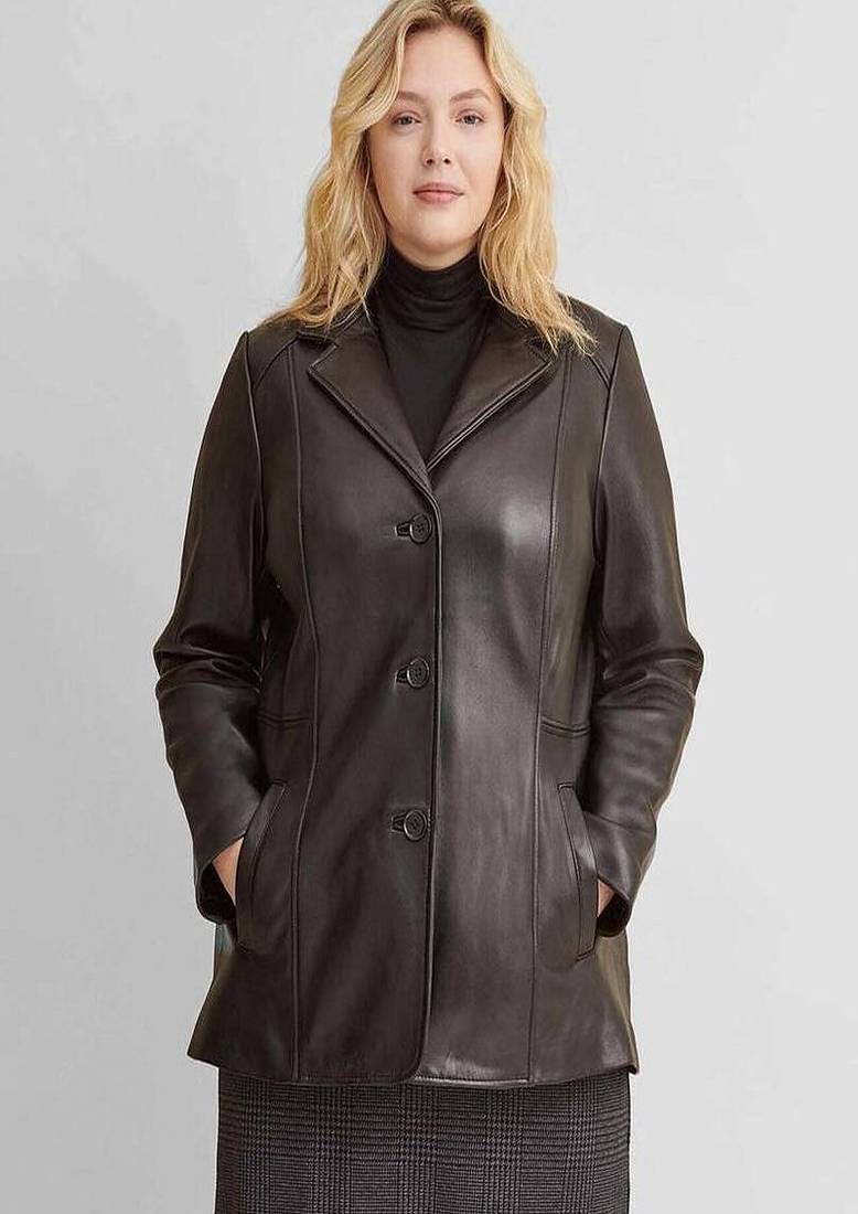 Women’s brown  lambskin leather jacket -button & 2 pocket look
