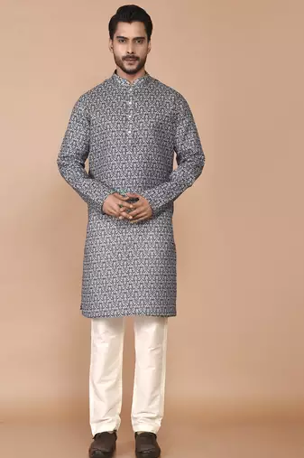 Men's floral printed cotton straight kurta
