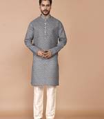 Men's floral printed cotton straight kurta