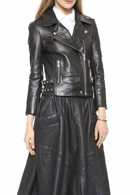 women's black premium lambskin leather jacket asymmetrical zip closure high quality 2