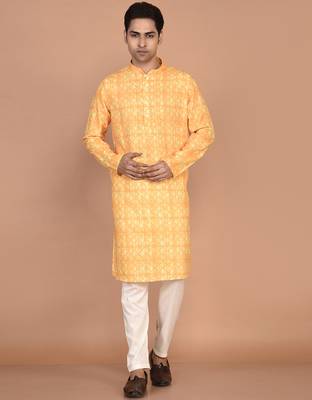 Men's designer geometric printed cotton kurta 1