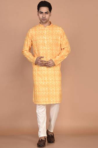 Men's designer geometric printed cotton kurta