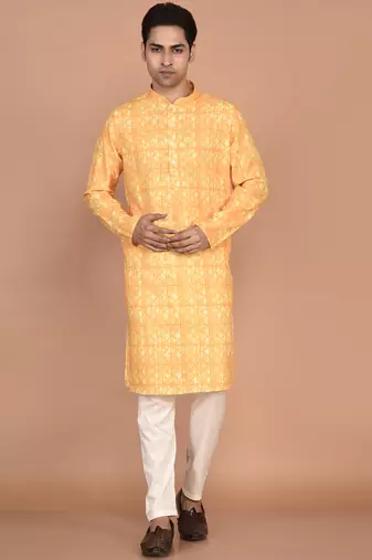 Men's designer geometric printed cotton kurta