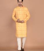 Men's designer geometric printed cotton kurta