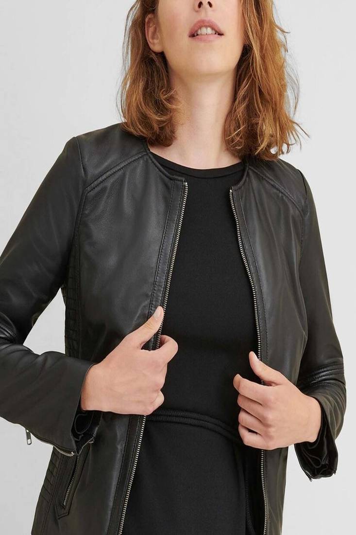women's black lambskin leather biker jacket classic moto zip style genuine elegant