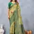 Parrot green silk blend banarasi saree with unstitched blouse piece