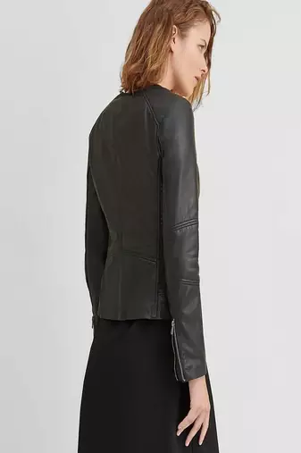 women's black lambskin leather biker jacket classic moto zip style genuine elegant