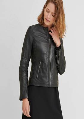 women's black lambskin leather biker jacket classic moto zip style genuine elegant 3