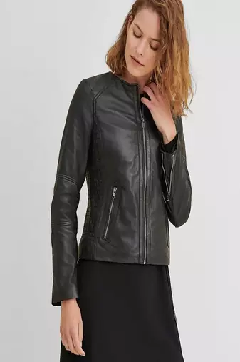 women's black lambskin leather biker jacket classic moto zip style genuine elegant