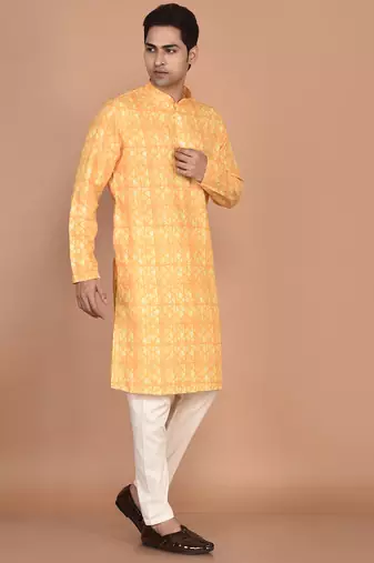 Men's designer geometric printed cotton kurta