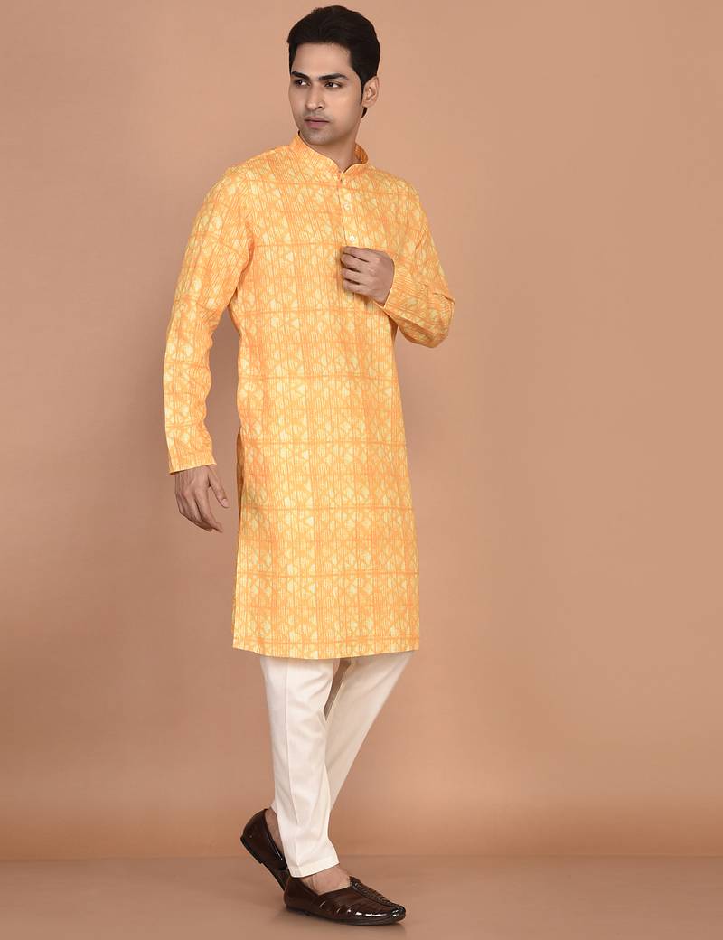 Men's designer geometric printed cotton kurta