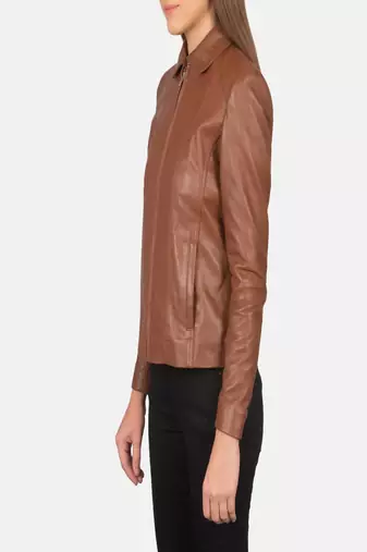 women's brown lambskin leather biker jacket classic moto zip style premium genuine