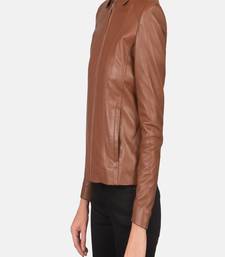 women's brown lambskin leather biker jacket classic moto zip style premium genuine