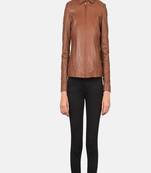 women's brown lambskin leather biker jacket classic moto zip style premium genuine