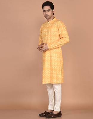 Men's designer geometric printed cotton kurta 3