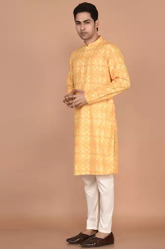Men's designer geometric printed cotton kurta