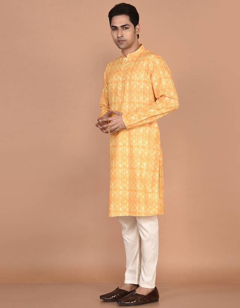 Men's designer geometric printed cotton kurta