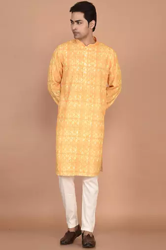 Men's designer geometric printed cotton kurta