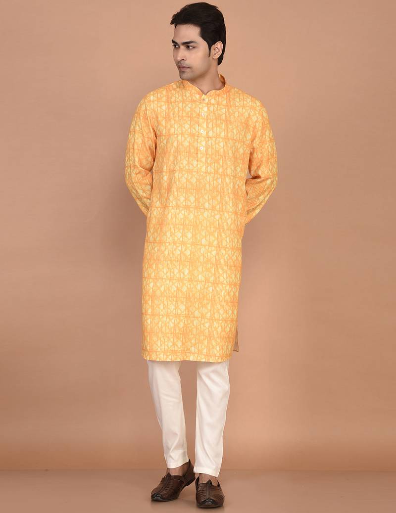 Men's designer geometric printed cotton kurta