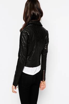 women's black lambskin leather biker jacket classic moto zip style genuine sophisticated 2