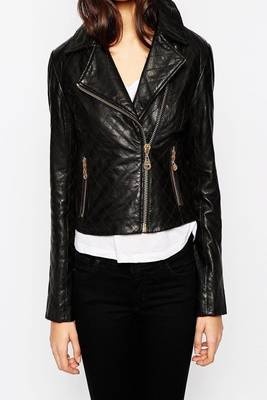women's black lambskin leather biker jacket classic moto zip style genuine sophisticated 3