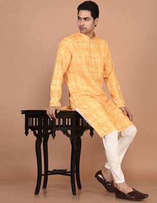 Men's designer geometric printed cotton kurta 5